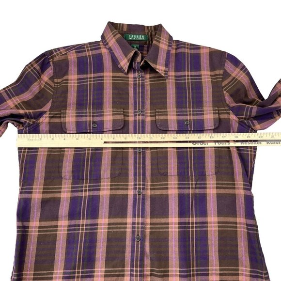 Lauren Ralph Lauren Womens Button Up Shirt Size Medium Purple‎ Plaid Long Sleeve - Picture 6 of 7